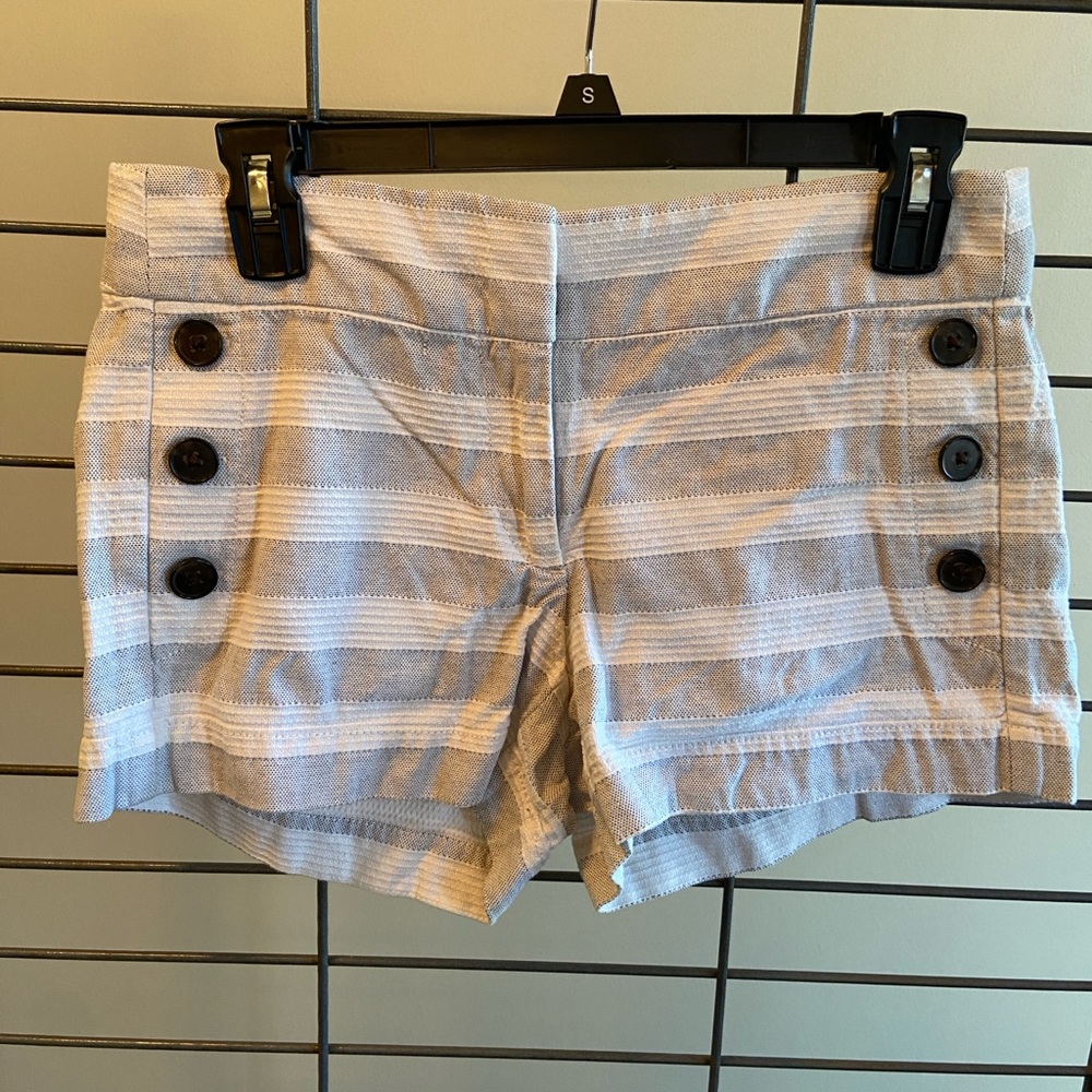 LOFT High Waist Striped Shorts - Gray and White